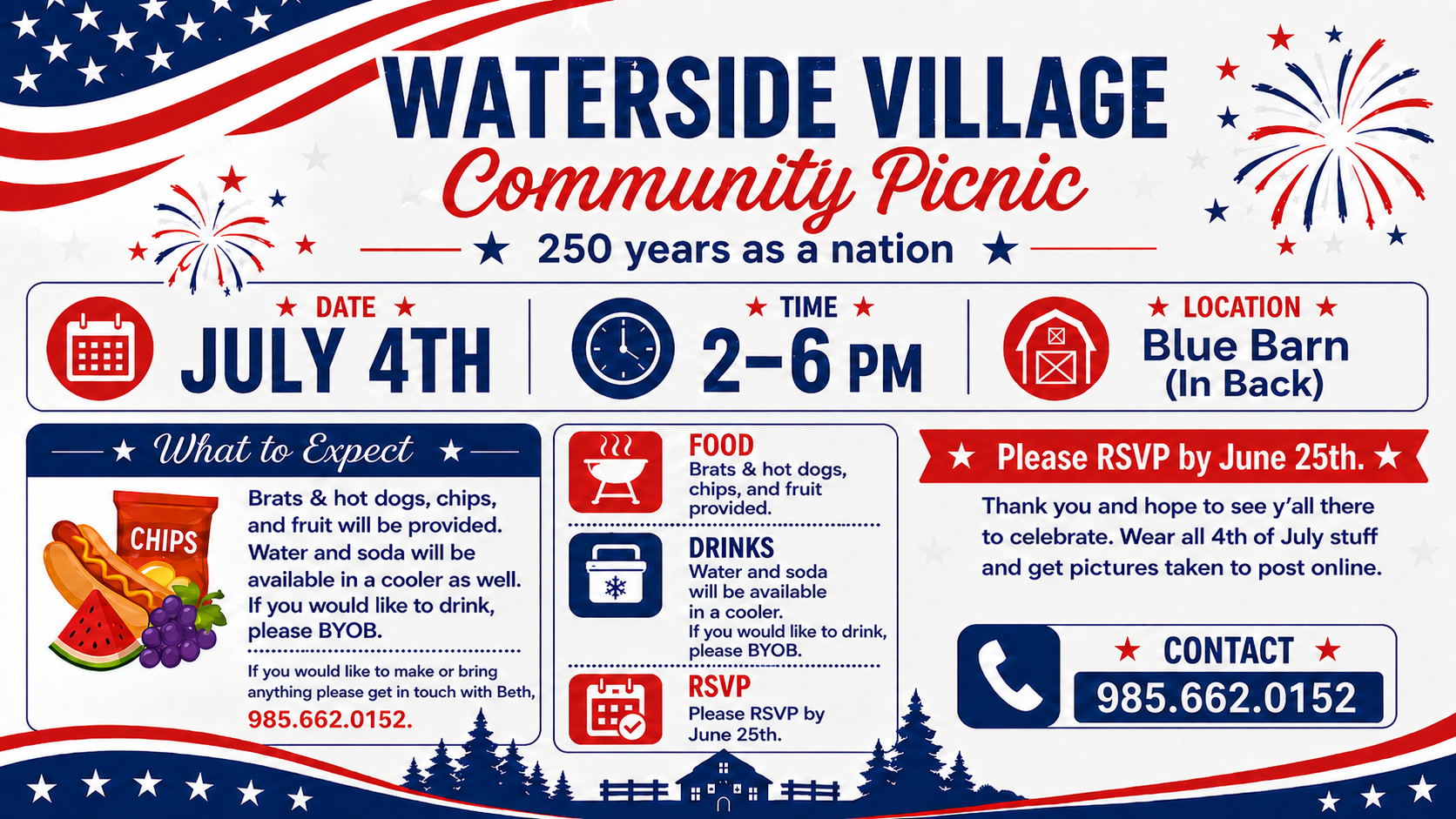 Waterside Village community picnic event flyer